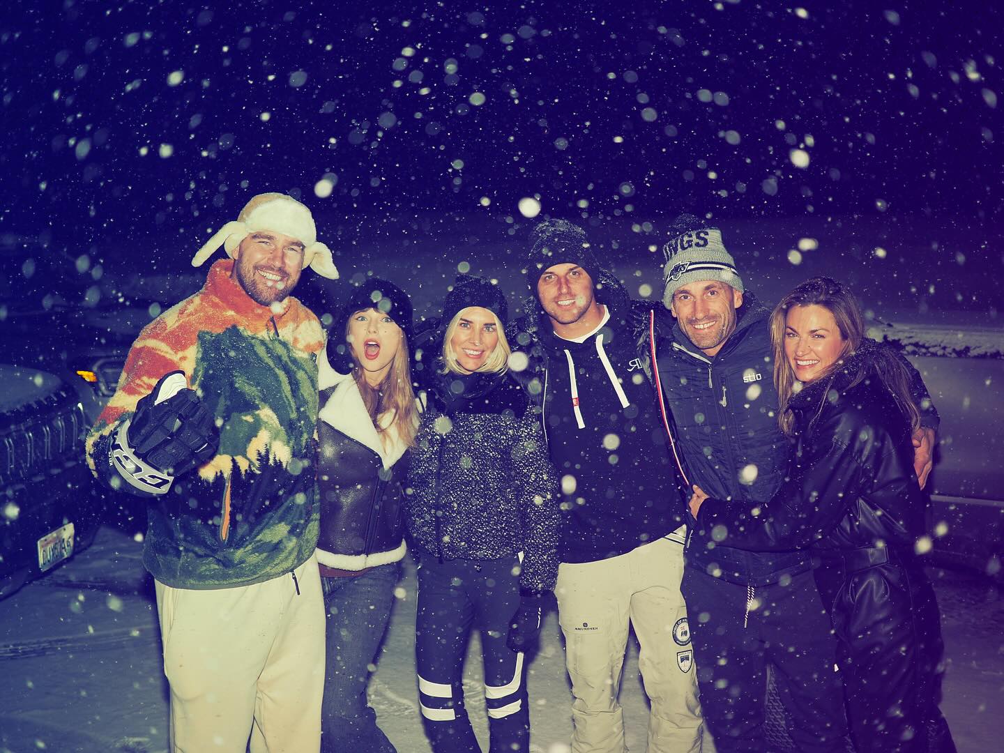Travis Kelce and Taylor Swift on a snowy trip with friends
