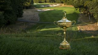 Ryder Cup trophy on the course at Bethpage Black
