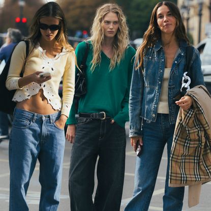 collage of the best French girl denim and jeans on the Paris Fashion Week street style scene