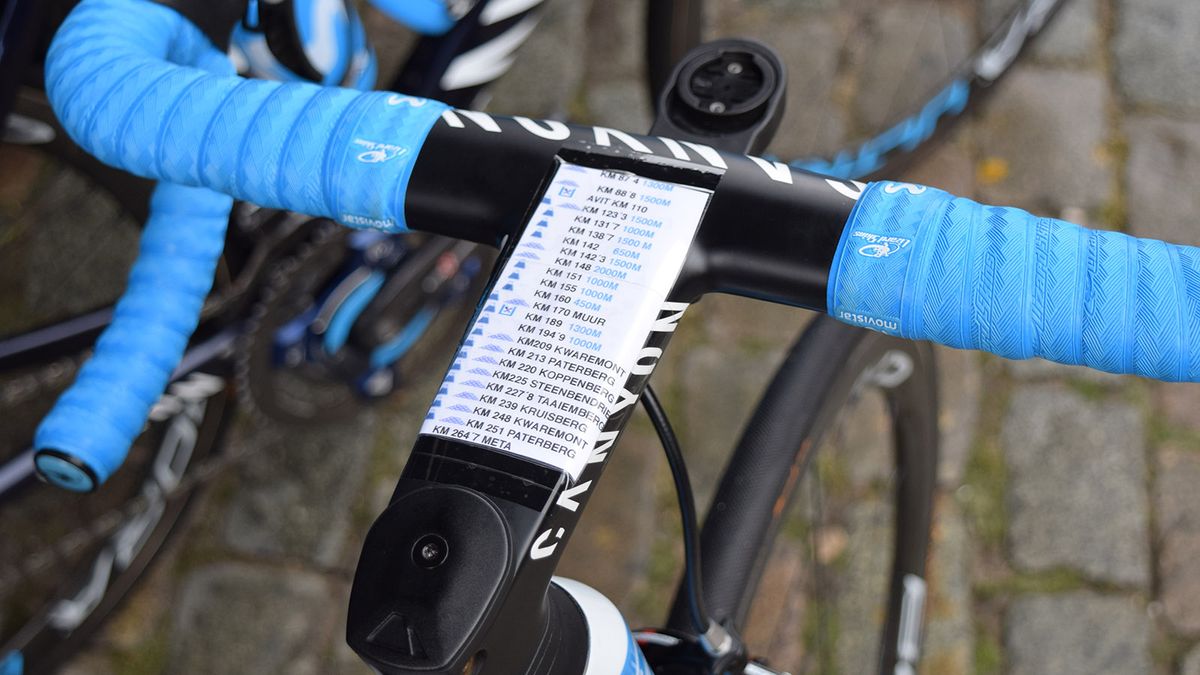 One of the Movistar riders' race notes
