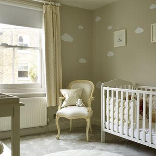 pale green nursery with clouds