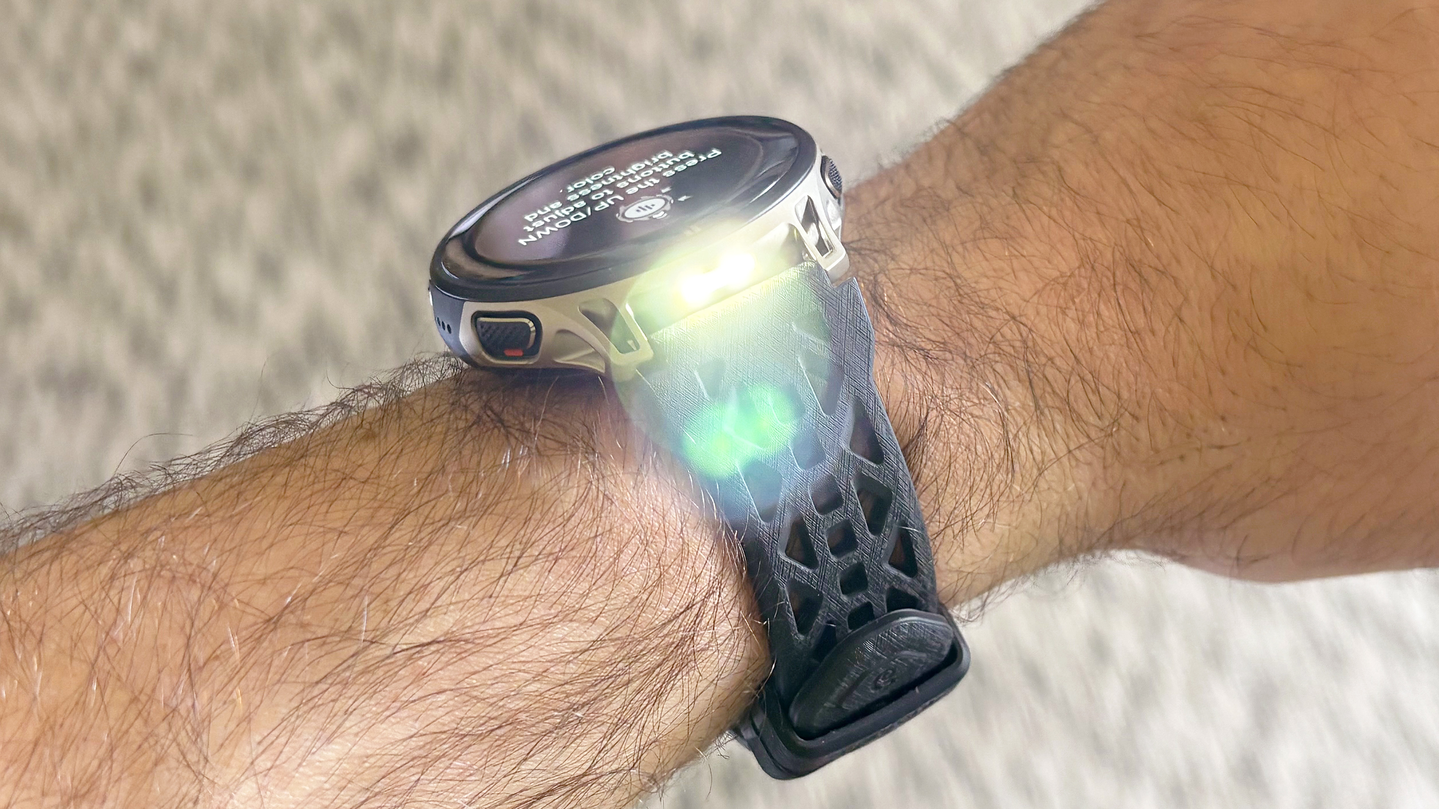 Close-up of the Amazfit Cheetah 2 Pro smartwatch, a budget-friendly competitor to the Garmin Fenix 8