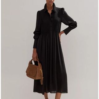 Pleated midi shirt dress 