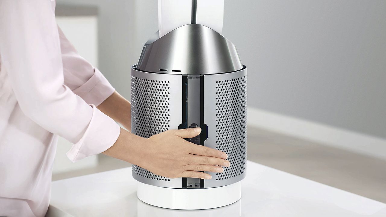 The Dyson Pure Cool purifying fans contain a &#039; 360 degree fully-sealed filter system combining an activated carbon filter to remove gases, and a Glass HEPA filter that captures 99.95% of microscopic allergens and pollutants as small as 0.1 microns&#039;