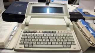 The HP 110 Portable at the Vintage Computer Festival held in February 2025 in Orange, California.