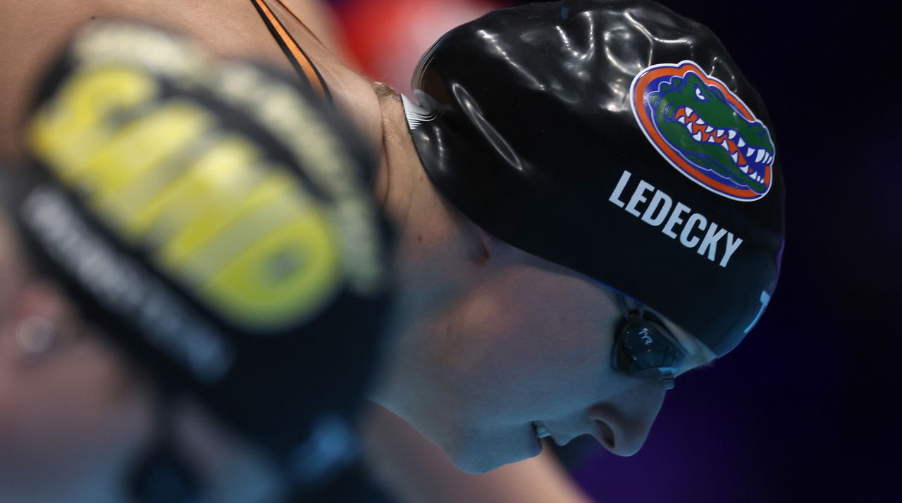 Katie Ledecky of the United States competes in a preliminary heat of the Women&#039;s 800m freestyle on Day Seven of the 2024 U.S. Olympic Team Swimming Trials at Lucas Oil Stadium on June 21, 2024 in Indianapolis, Indiana.