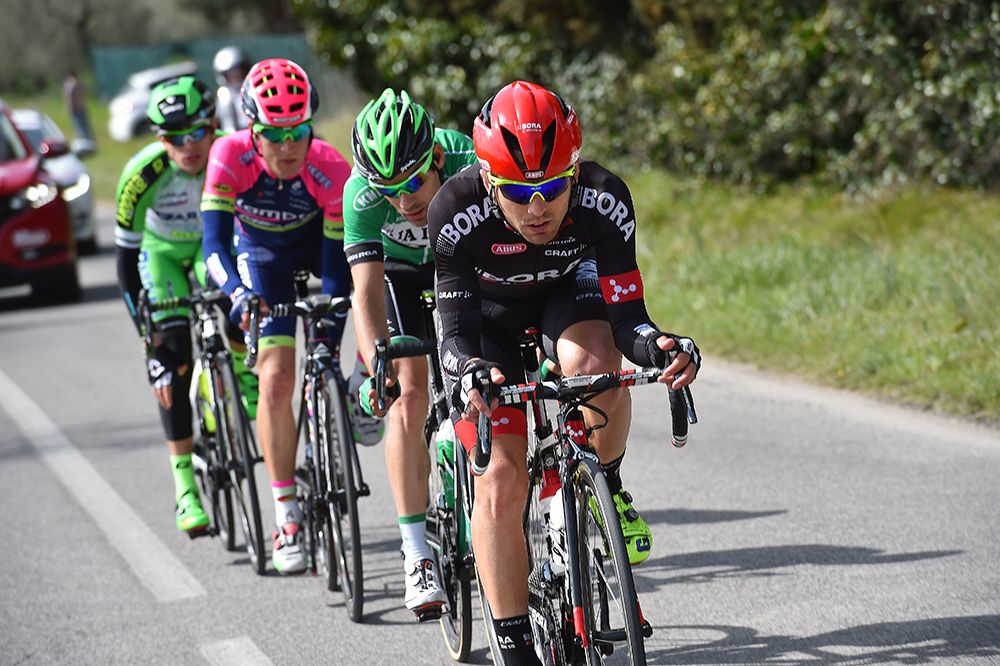 Cesare Benedetti leads the breakaway