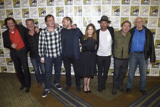 Quentin Tarantino with The Hateful Eight cast - Michael Madsen, Kurt Russell, Demian Bichir, Jennifer Jason Leigh, Walton Goggins, Tim Roth, and Bruce Dern