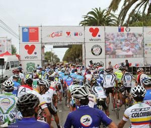 The riders gather at the start