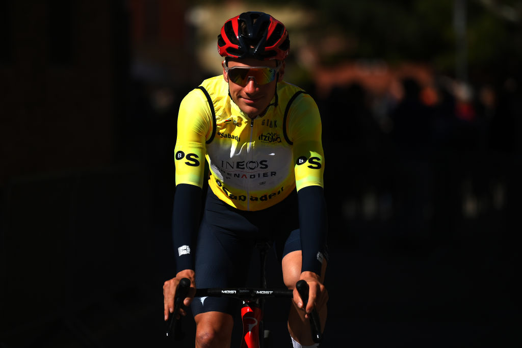 VIANA SPAIN APRIL 04 Ethan Hayter of United Kingdom and Team INEOS Grenadiers Yellow Leader Jersey prior to the 2nd Itzulia Basque Country 2023 Stage 2 a 1938km stage from Viana to Leitza UCIWT on April 04 2023 in Viana Spain Photo by David RamosGetty Images