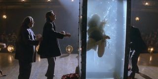 Ricky Jay, Hugh Jackman, Piper Perabo, and Michael Caine in The Prestige