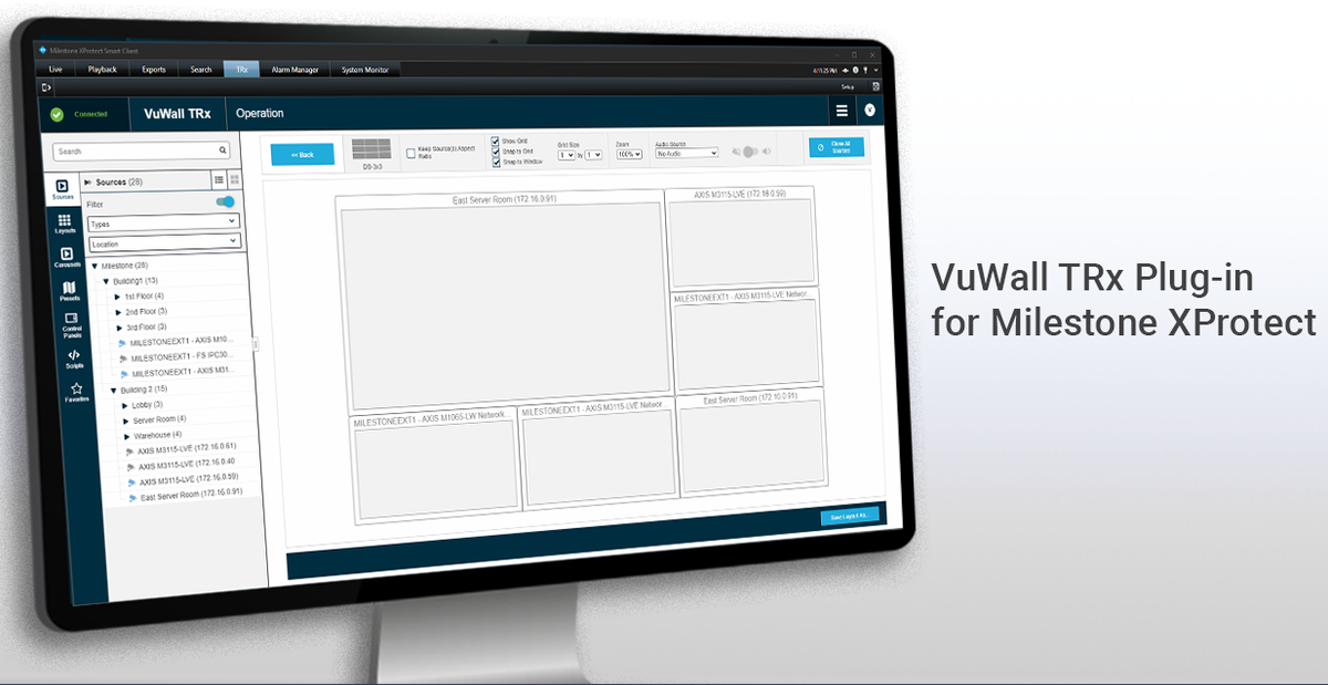 VuWall&#039;s Milestone plug-in enables control room operators to control content and manage video walls directly from the XProtect interface while benefiting from all of TRx&#039;s powerful features.