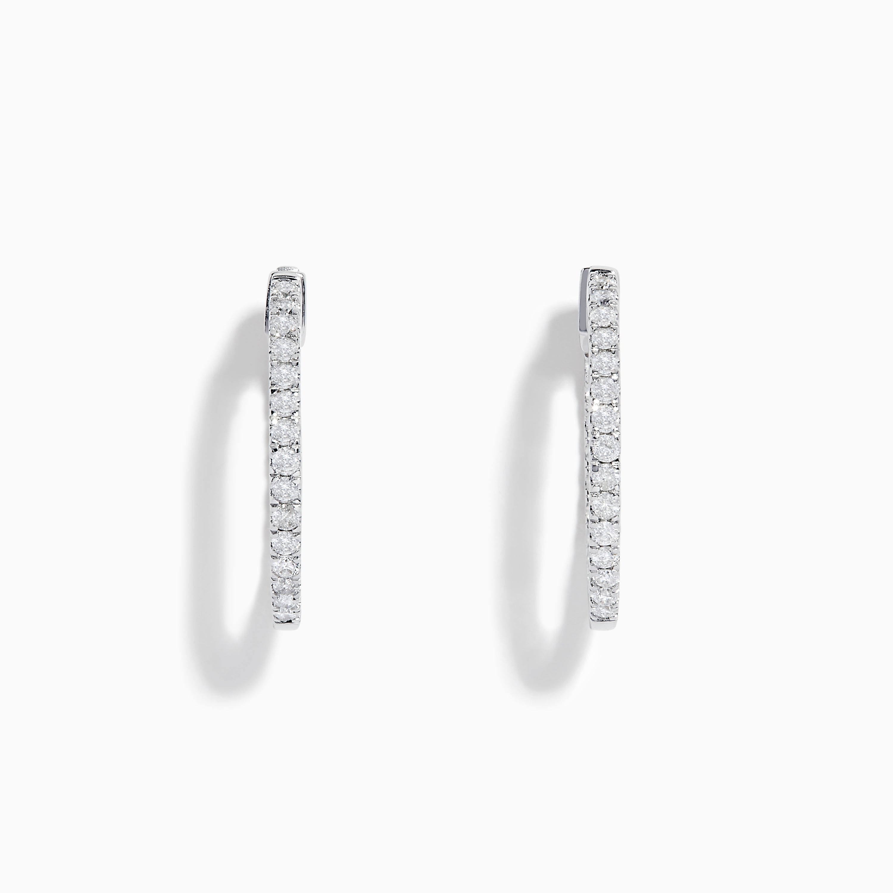 14k White Gold 3/4" Diamond Hoop Earrings