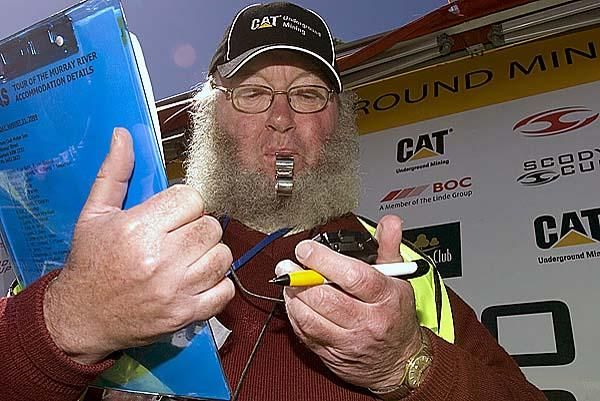 Tour judge George Underwood was ready with the stopwatch and whistle as part of his duties on the race.