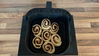 Cinnamon rolls in an Instant Vortex Plus frying basket