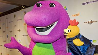 Barney the Purple Dinosaur and Chica on the red carpet at an NBC event