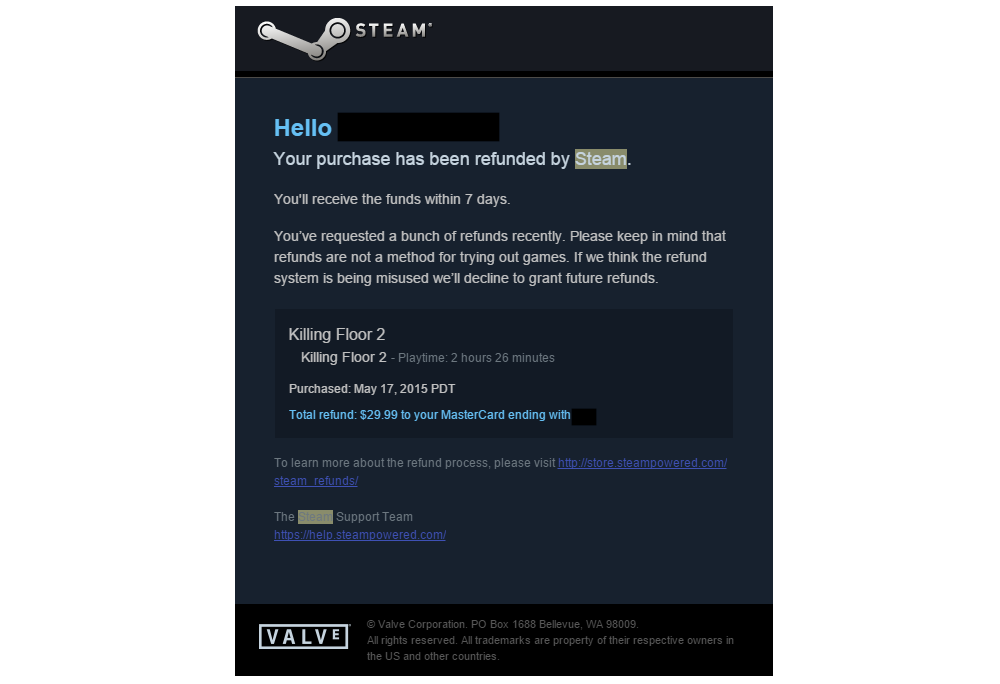 refund policy for steam