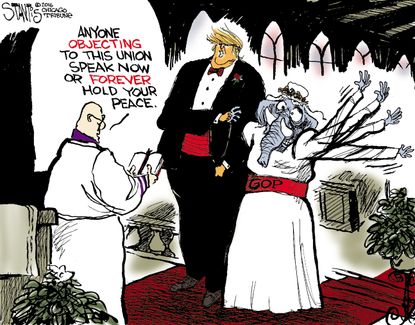 Political cartoon U.S. Trump/GOP marriage