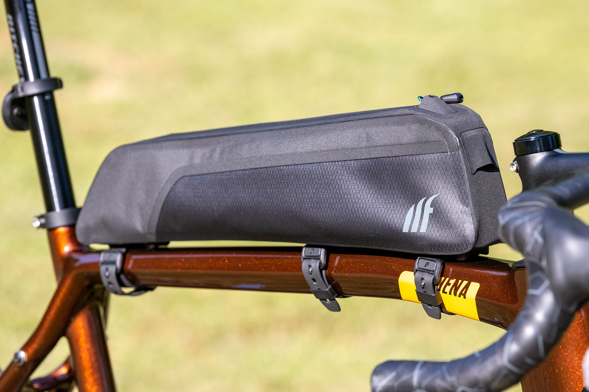 Tailfin Long Top Tube Bag, three-quarters on