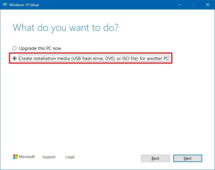 Media Creation Tool create media for another PC option