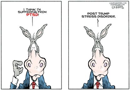 Political cartoon U.S. Democrats Post Trump Stress Disorder