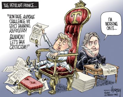 Political Cartoon U.S. Stephen Bannon Donald Trump prince ban criticism