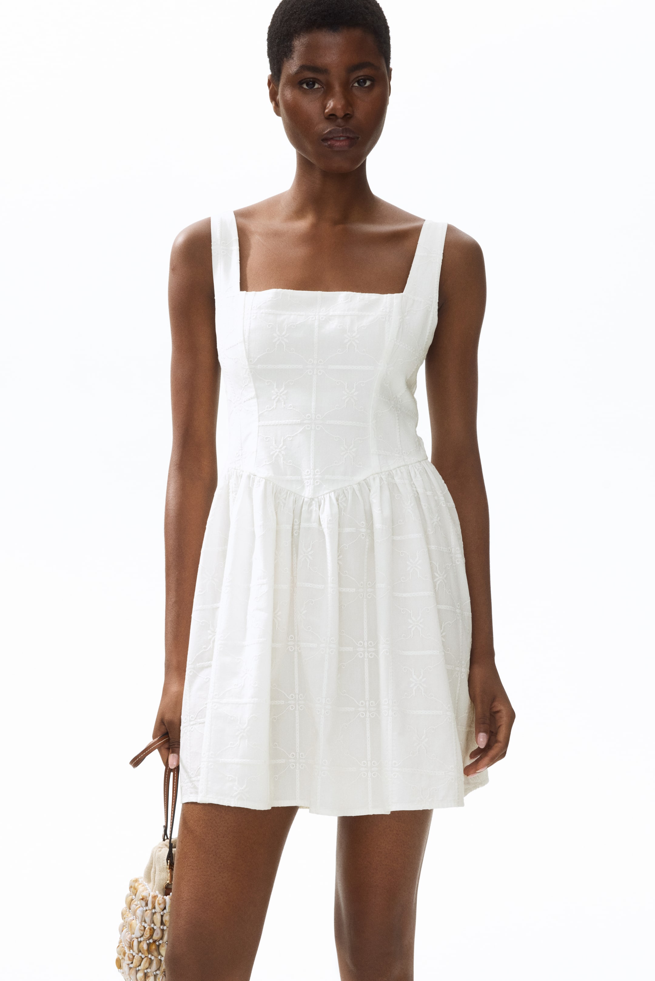 Embroidered Flared-Skirt Dress