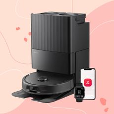 Roborock QV 35S Robot Vacuum With Mop on pink background