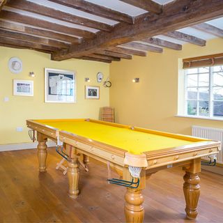 room with yellow snooker table