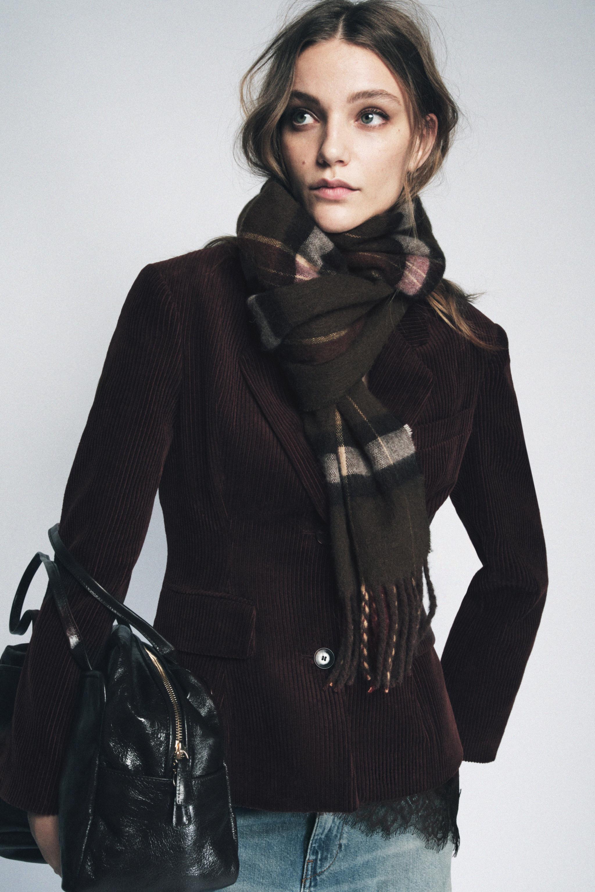 Check Scarf With Fringing