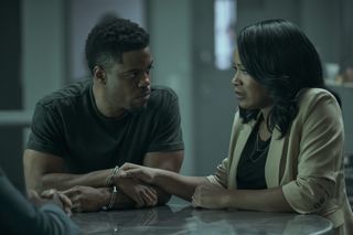 Jon Michael Hill as Conrad, Chanté Adams as Jill in episode 102 of A Man in Full.