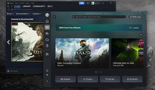 Xbox PC app and Steam on a Windows desktop