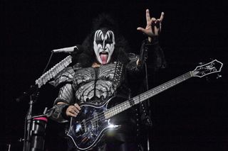A picture of Kiss bassist Gene Simmons on stage