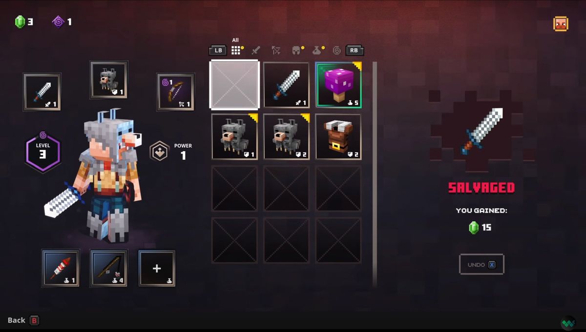 Minecraft Dungeons guide How to salvage old equipment for emeralds