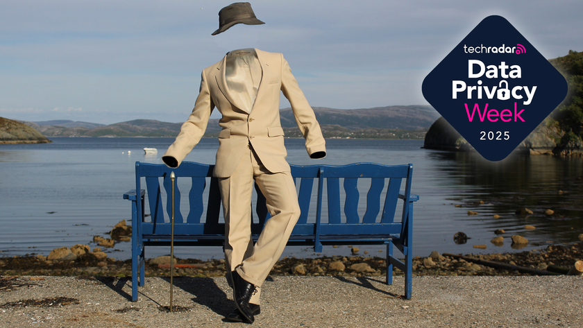 Photograph of an invisible man in a suit stood in front of a bench