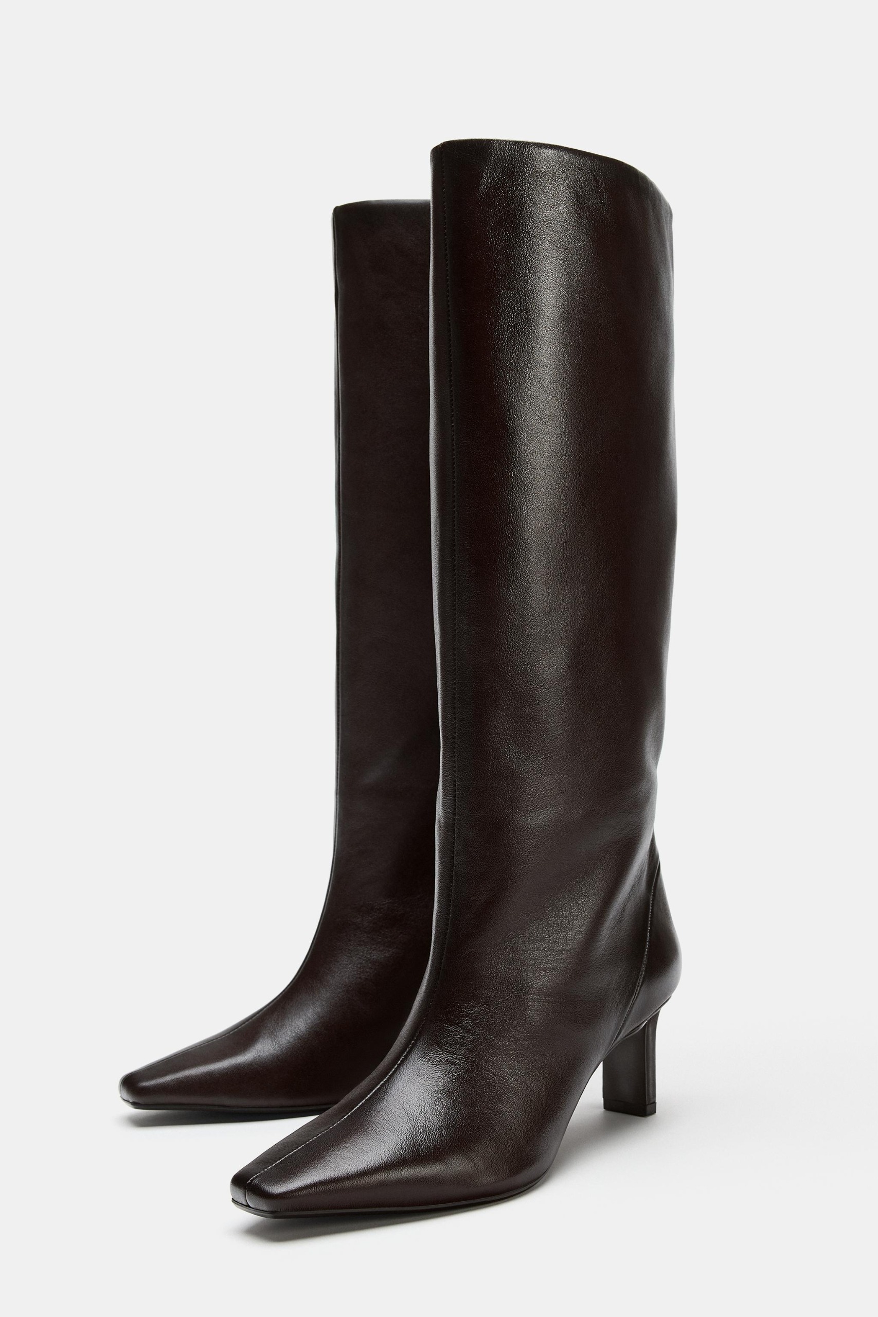 Leather Heeled Boots - Brown - 2