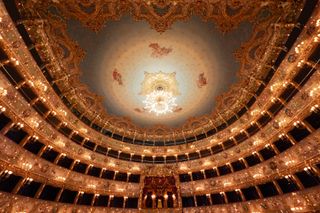 The gilded painted ceiling of Venice’s Teatro La Fenice