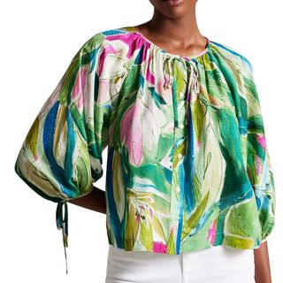 green printed floaty blouse
