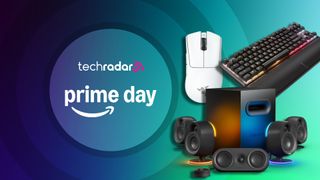 PC accessories against a TechRadar Prime Day blue and green deals background