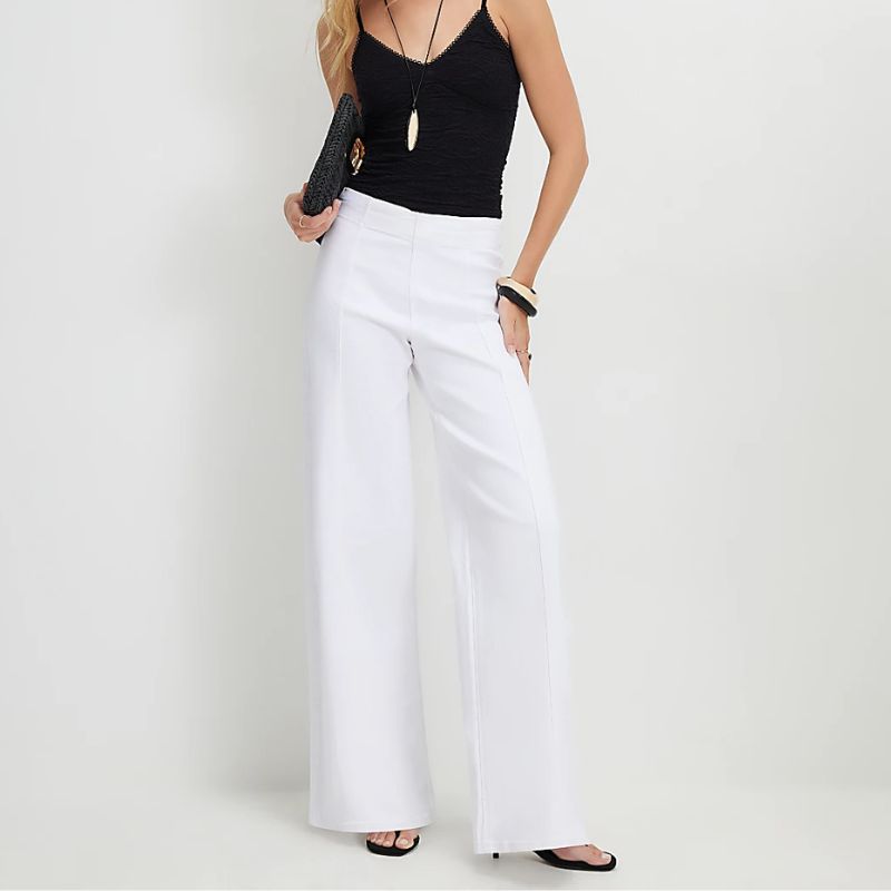 White Pull On Palazzo Sculpt Jeans on model