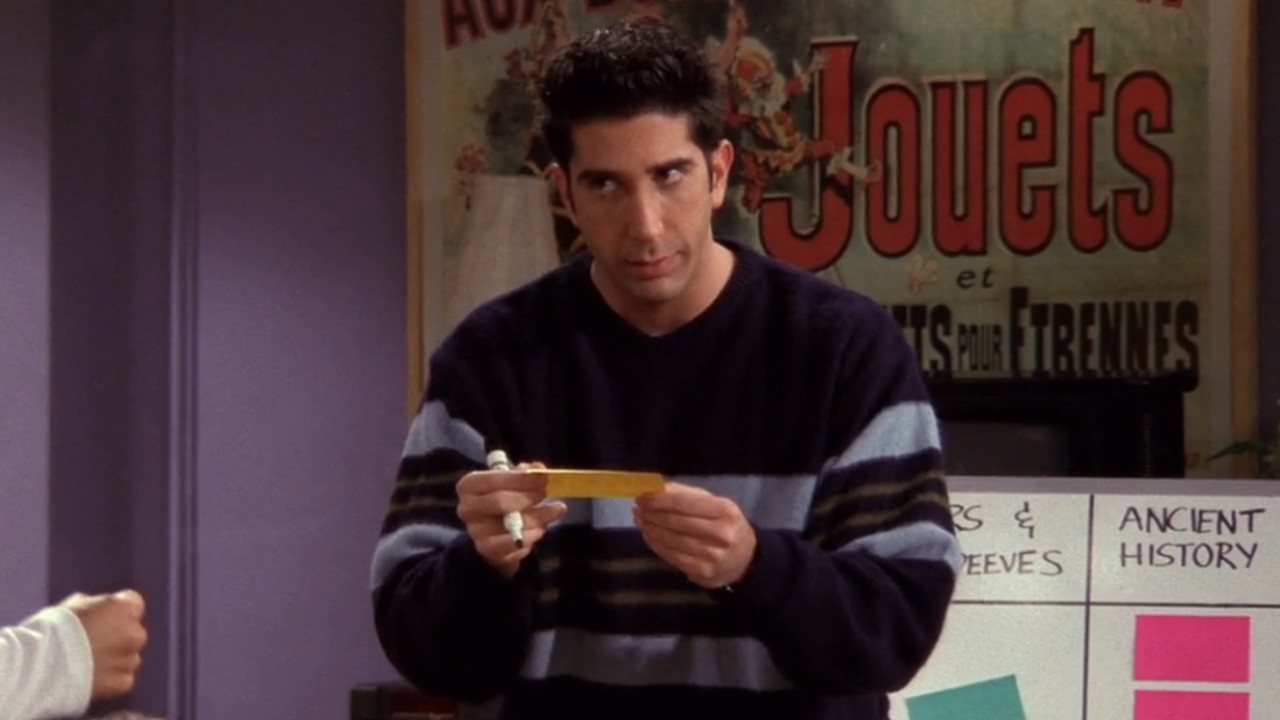 David Schwimmer reading a question in Friends.