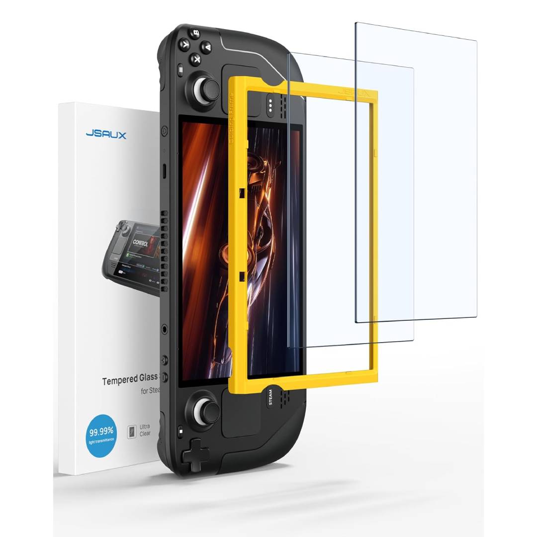 Jsaux Screen Protector kit for Steam Deck with white backdrop.