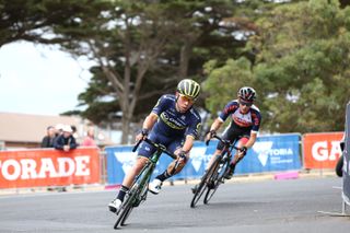 Caleb Ewan and Robbie Hucker formed a two-man break late in the race