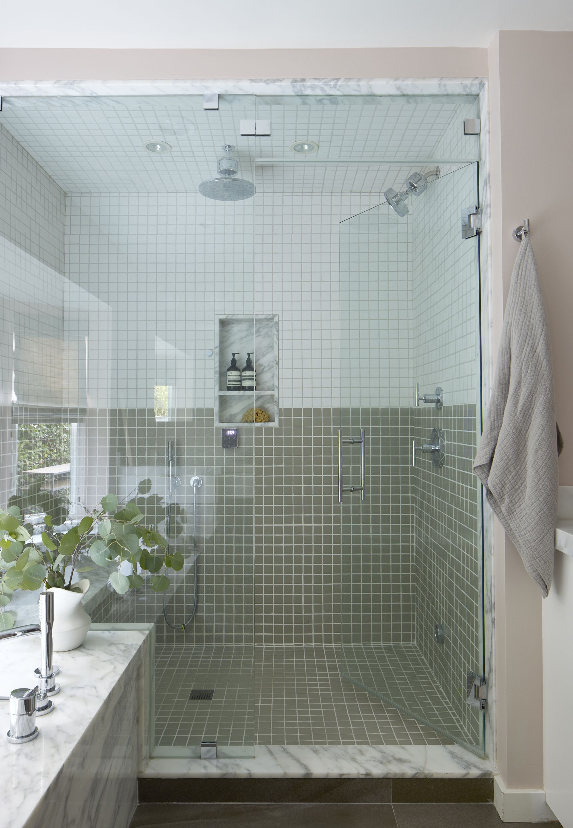 Muted tiled bathroom