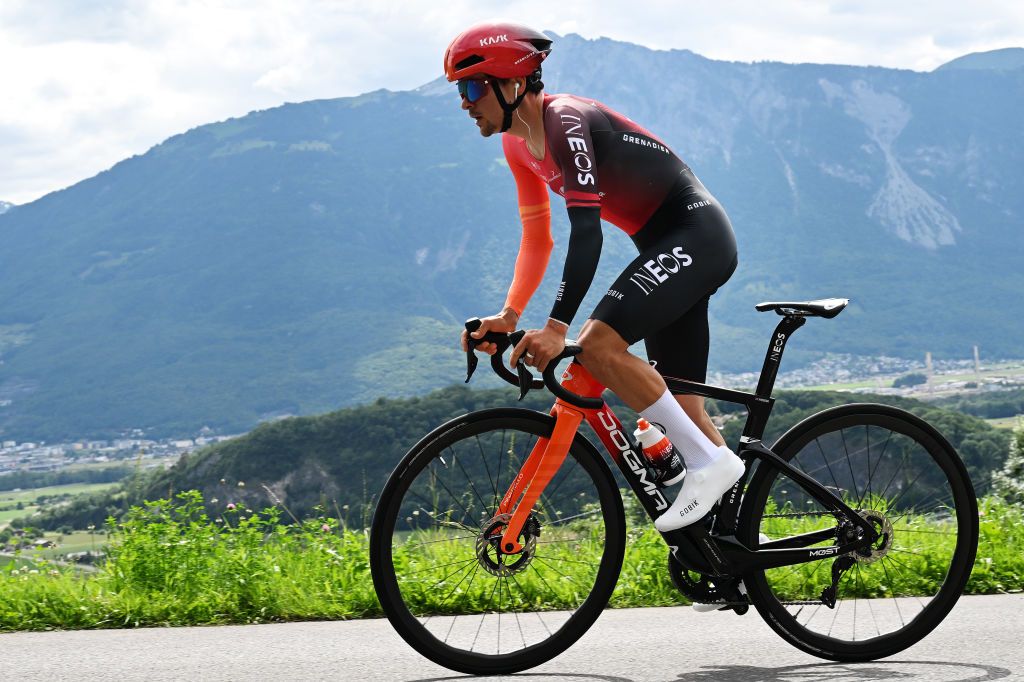 VILLARSSUROLLON SWITZERLAND JUNE 16 Thomas Pidcock of The United Kingdom and Team INEOS Grenadiers sprints during the 87th Tour de Suisse 2024 Stage 8 a 157km individual time trial stage from Aigle to VillarssurOllon 1249m UCIWT on June 16 2024 in VillarssurOllon Switzerland Photo by Tim de WaeleGetty Images