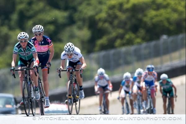 Katheryn Mattis (Webcor), Alison Powers (Vera Bradley) &amp; Katharine Carroll (PB Twenty 12) start to put time on the chasers on the climb