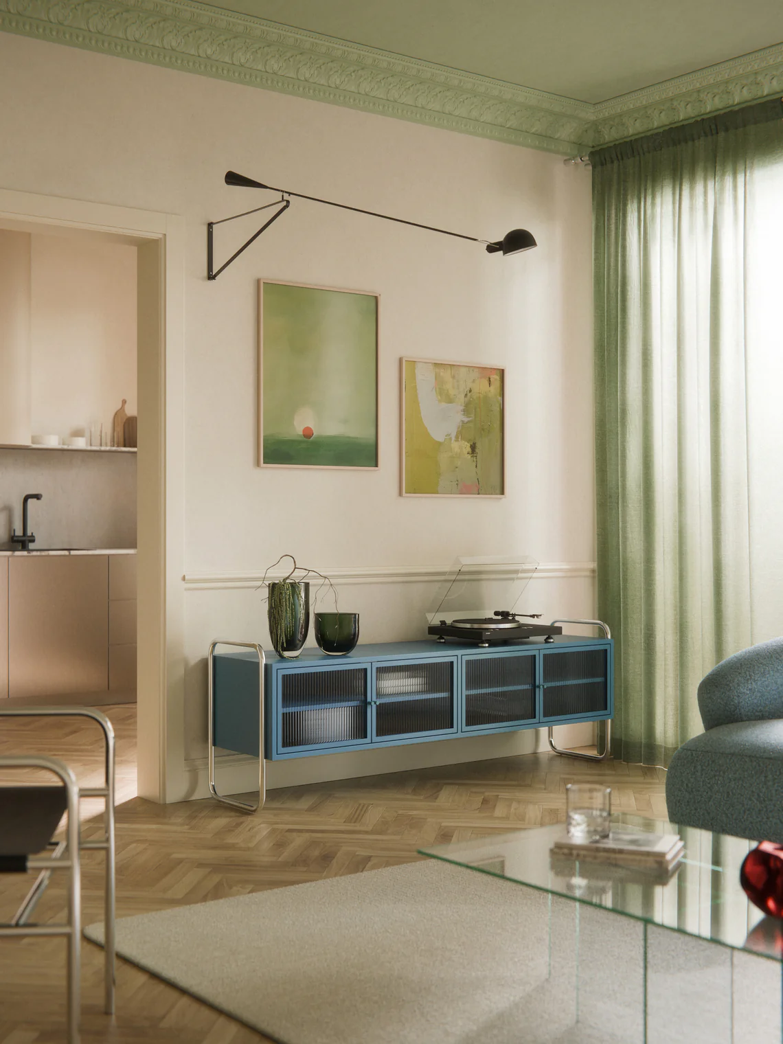 Robyn Blue Metal Lowboard with Glass Front from westwing