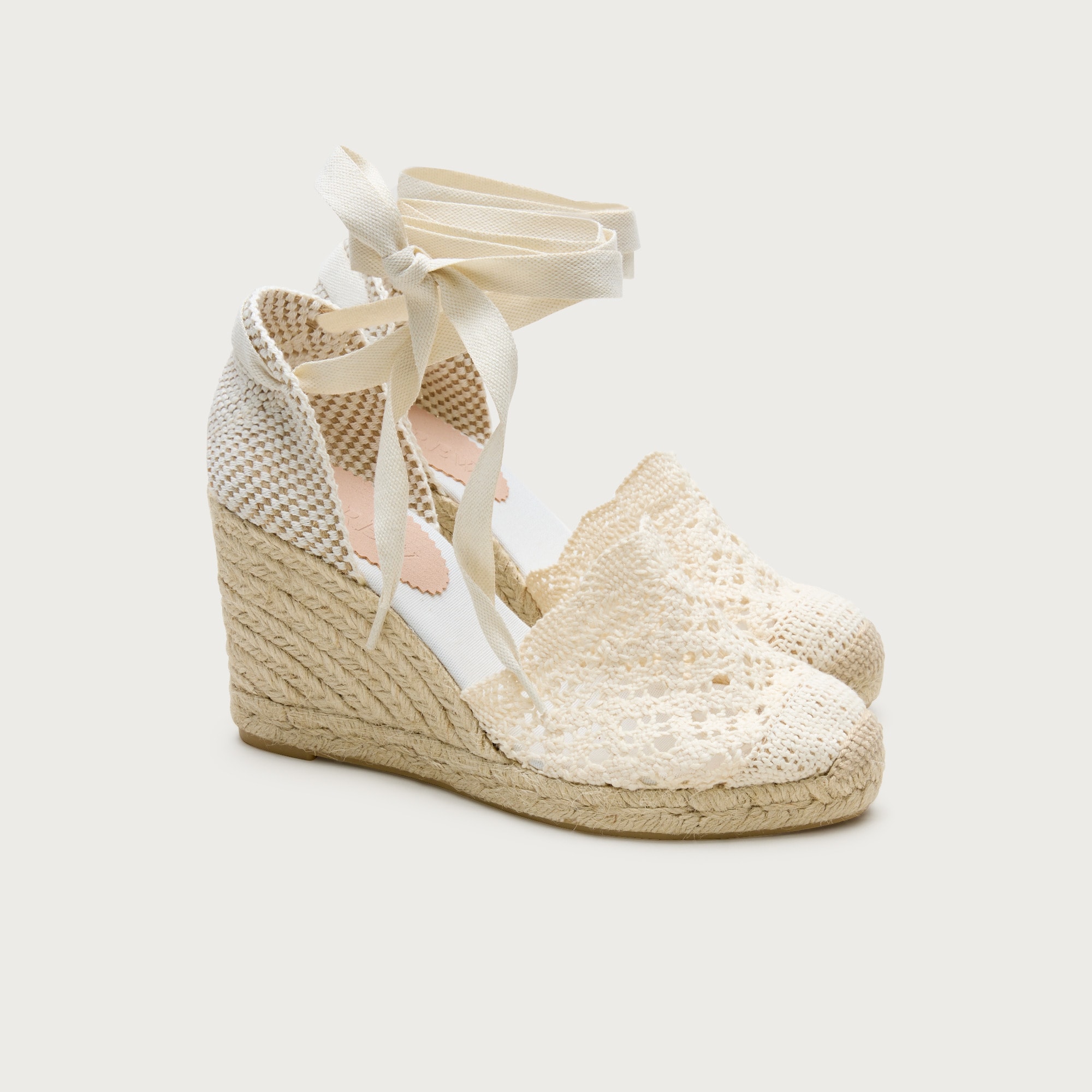 Made-In-Spain Espadrille Lace-Up Wedges With Crochet