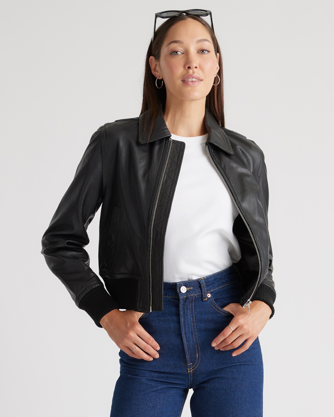 Women's 100% Washed Leather Bomber Jacket