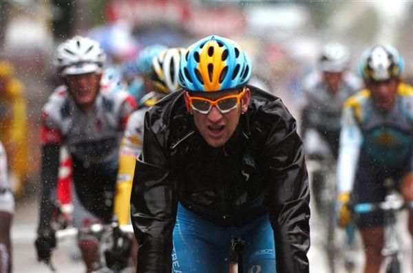 Bradley Wiggins (Garmin-Slipstream) crosses the line in Colmar